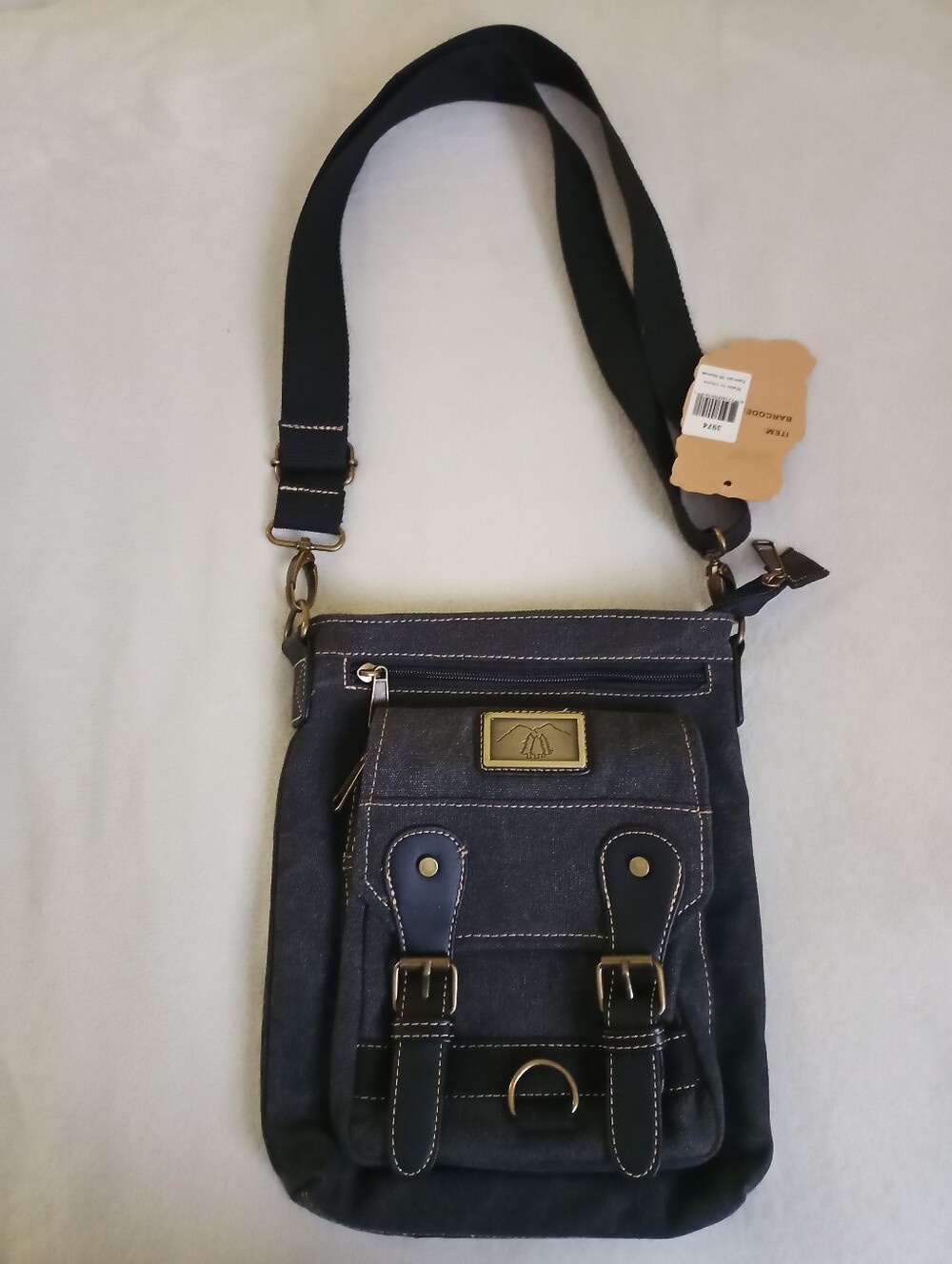 Black And Dark Gray Denim Crossbody Bag